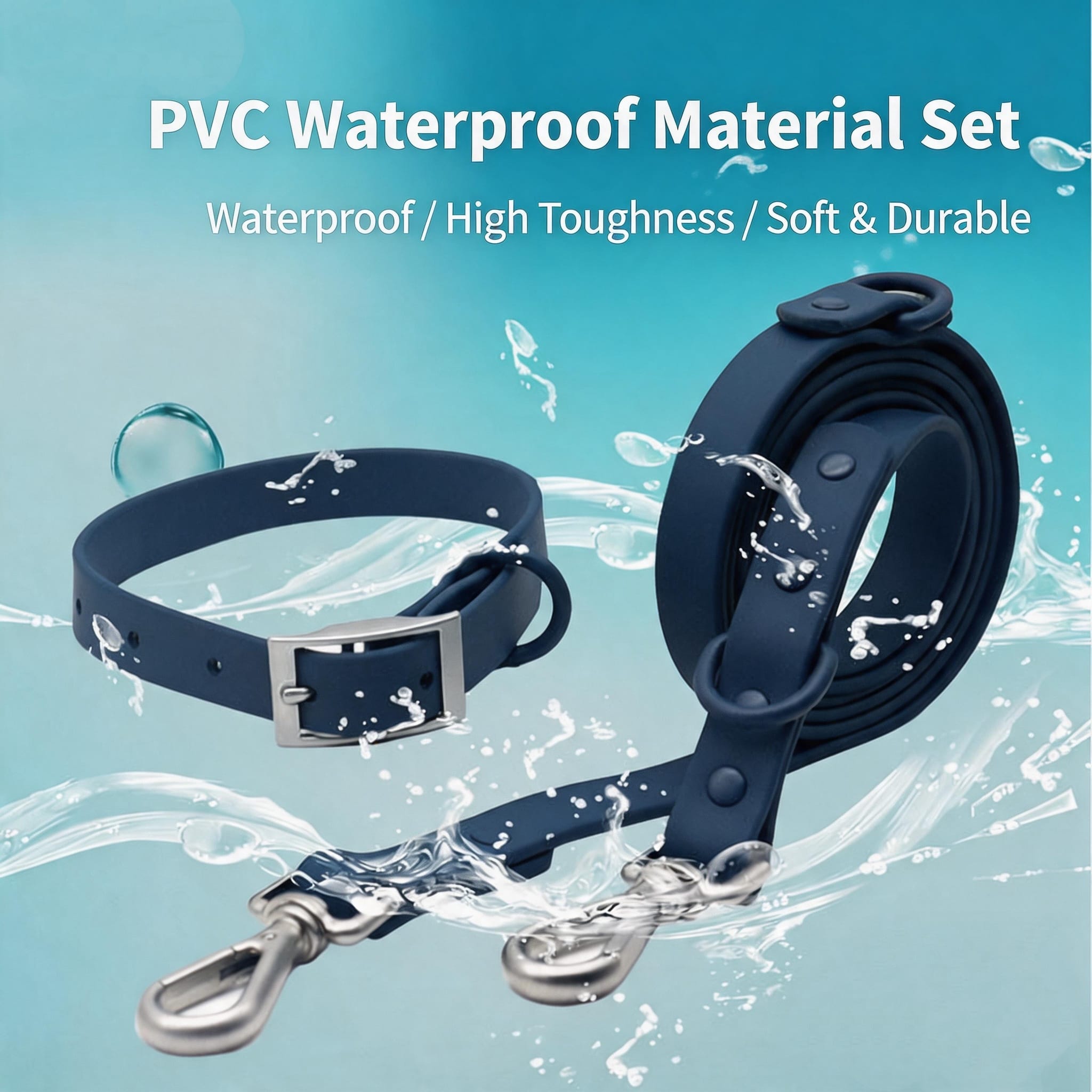 MoonianPet waterproof coated webbing dog collar and leash set — 100% odor-proof and easy to clean