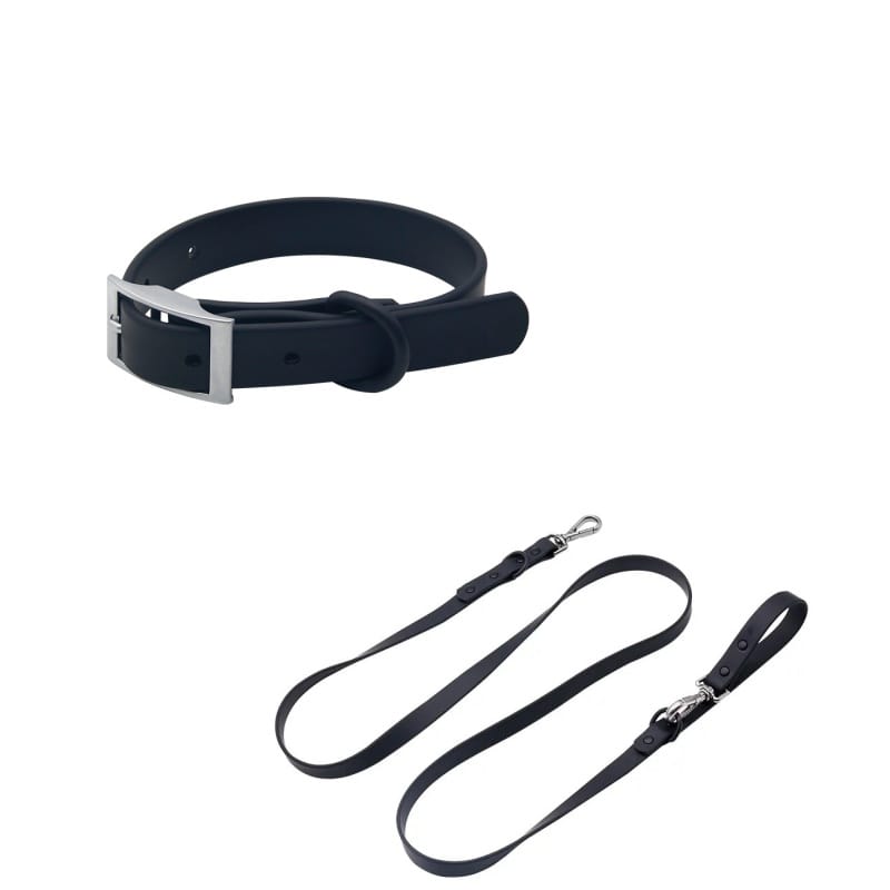 MoonianPet waterproof collar and leash set in black — matching coated webbing, zinc alloy hardware