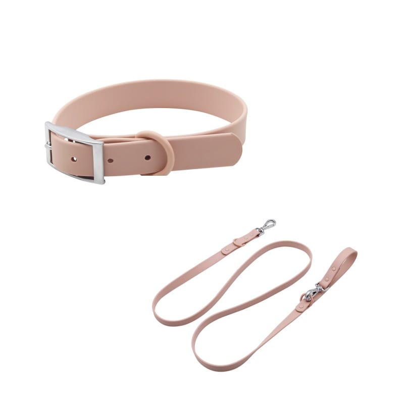 MoonianPet waterproof collar and leash set in pink — matching coated webbing, odor-proof and waterproof
