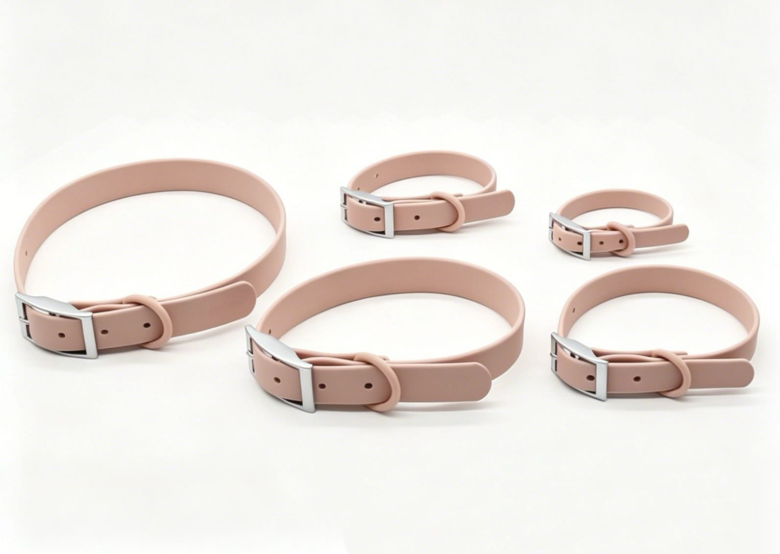 MoonianPet waterproof dog collar size comparison — XS S M L XL collar lengths side by side