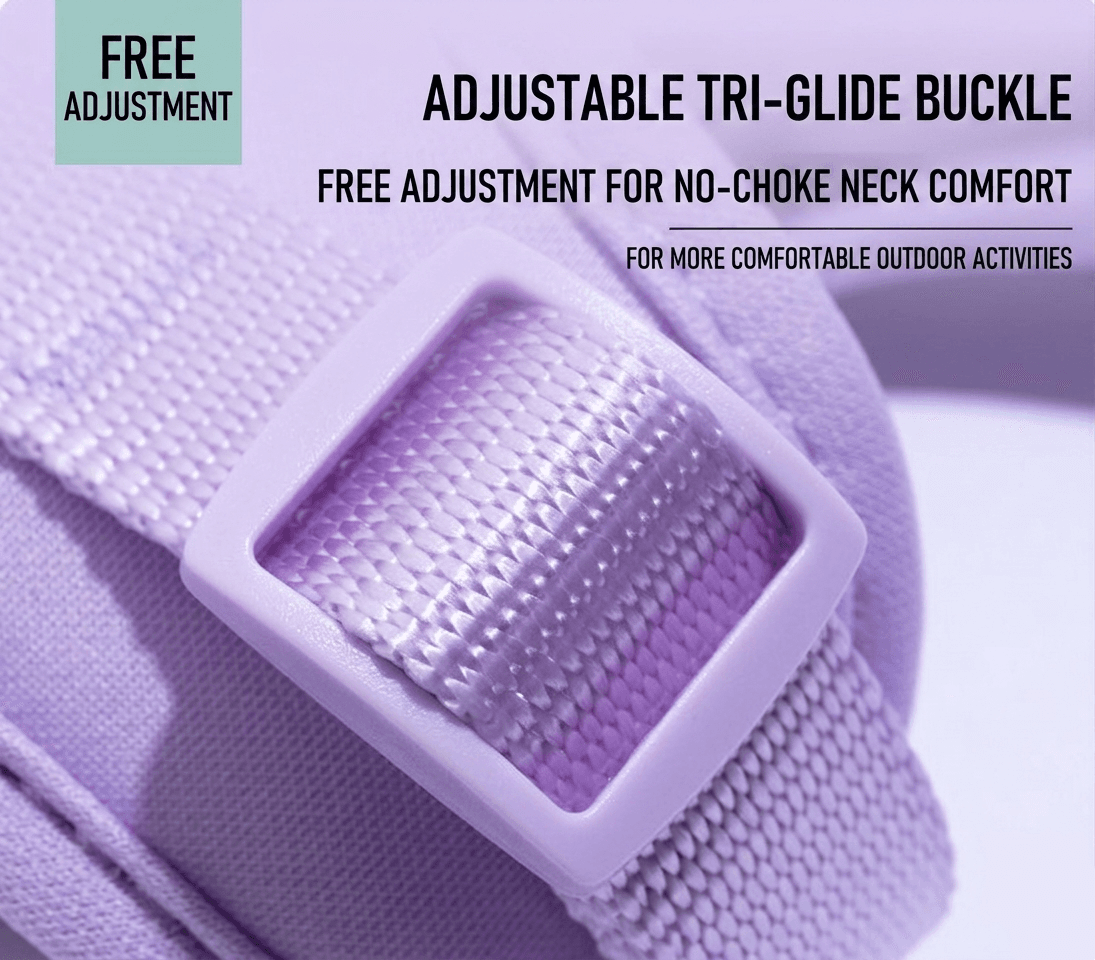 MoonianPet dog harness adjustable tri-glide buckle no-choke comfort detail — three-point adjustment system on overhead no-pull harness