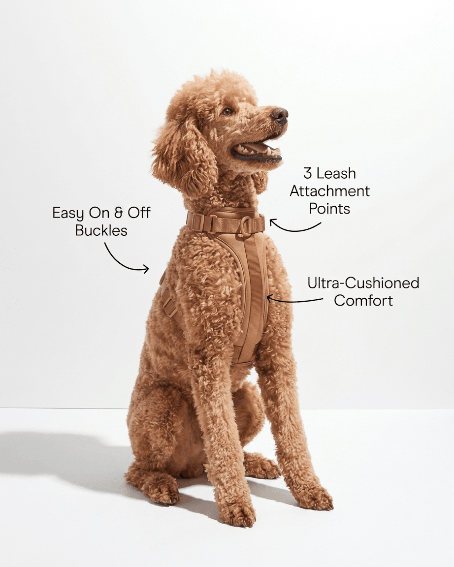 MoonianPet no-pull dog harness brown on poodle