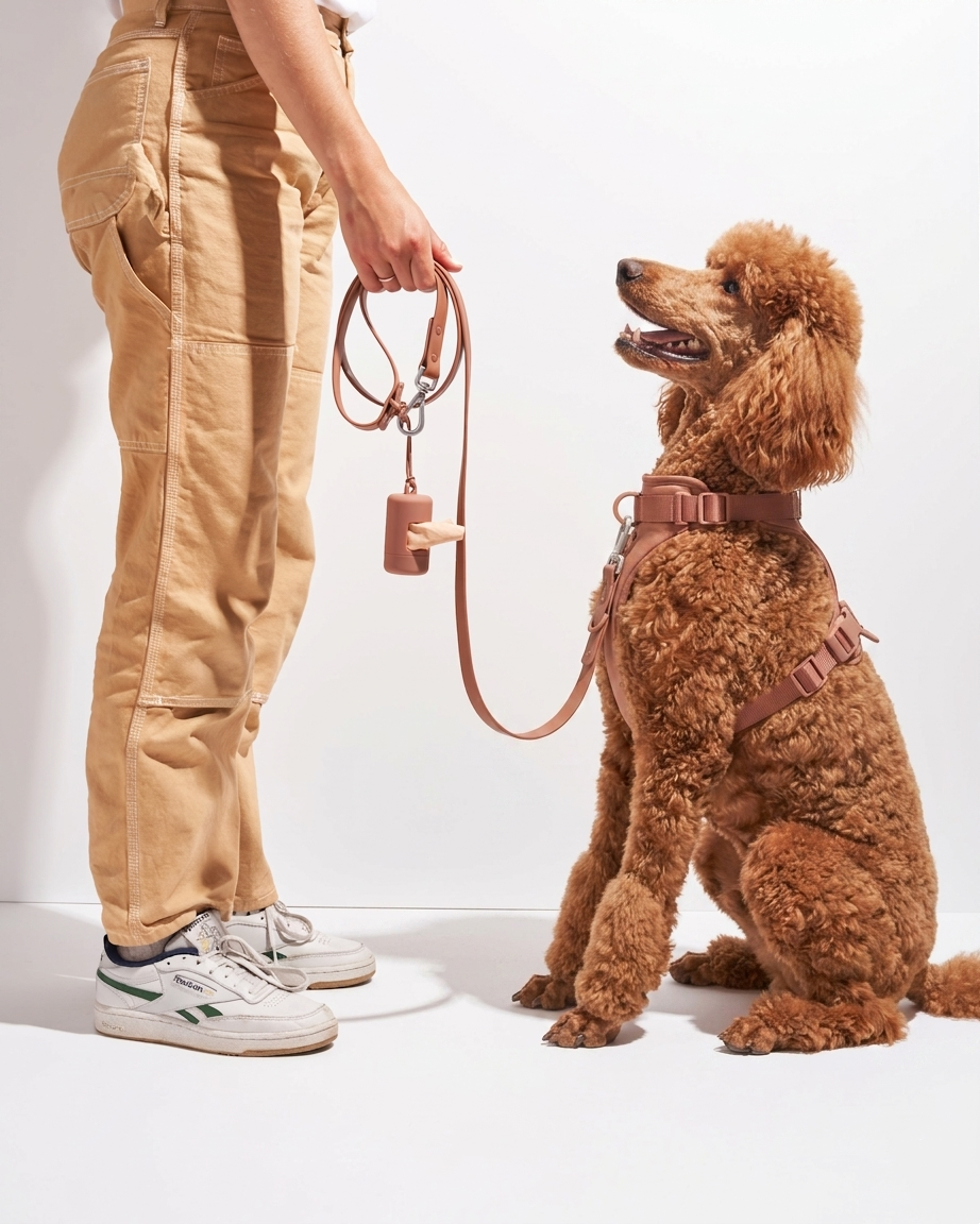 MoonianPet comfort fit dog harness brown on poodle