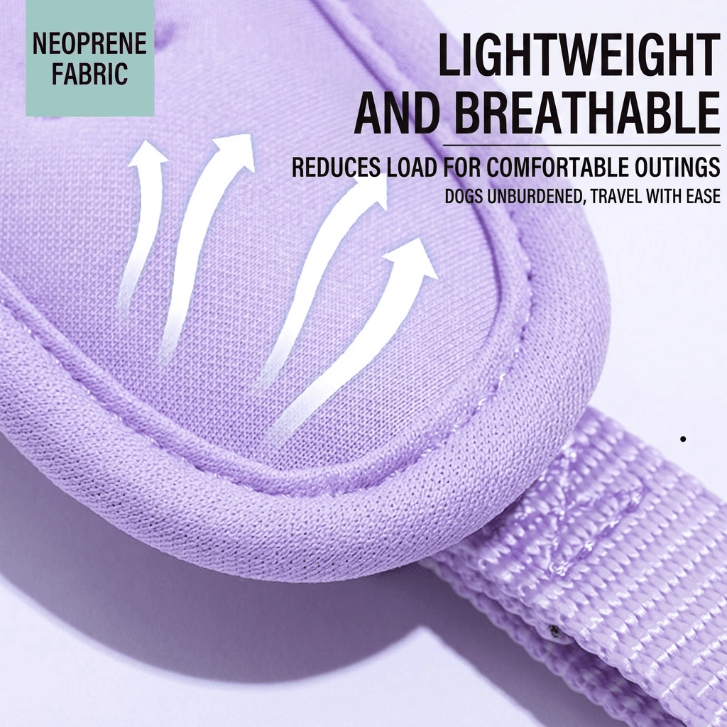 MoonianPet no-pull dog harness breathable neoprene padding detail — ventilated lightweight material keeps dogs cool and comfortable during long walks
