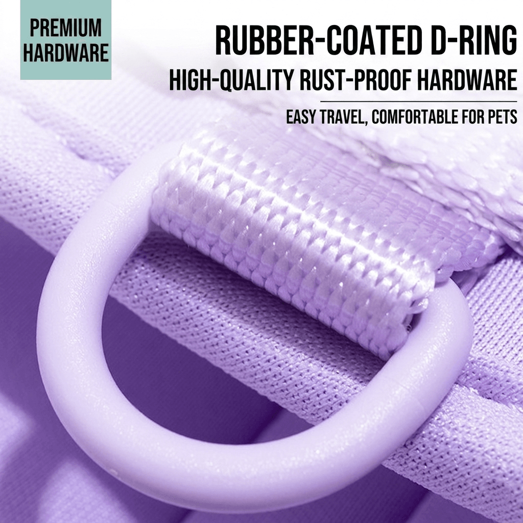 MoonianPet no-pull dog harness rubber-coated rust-proof D-ring hardware detail — front D-ring redirects pulling momentum for effective no-pull walking control
